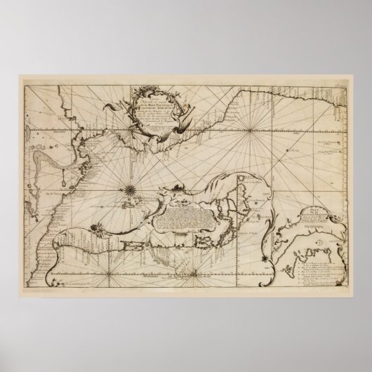 Oude zeekaart van de Stille Oceaan Poster (Voorkant)