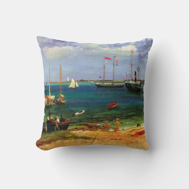 Oude zeelandschap, Nassau Haven van Bierstadt Kussen (Voorkant)