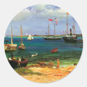 Oude zeelandschap, Nassau Haven van Bierstadt Ronde Sticker