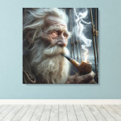 Oude zeeman die een pijp rookt canvas afdruk (Insitu (Houten vloer))