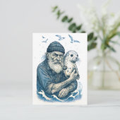 Oude zeeman met zeehond briefkaart (Staand voorkant)