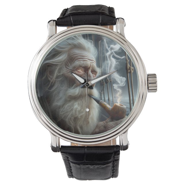 Oude zeeman roken een pijp horloge (Voorkant)