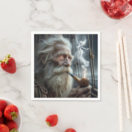 Oude zeeman roken een pijp servet (Insitu)