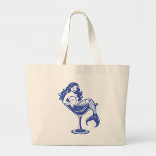 Oude Zeemeermin in een Martini Glas Grote Tote Bag