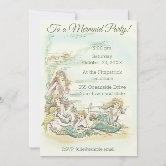 Oude zeemeerminnen onderzee feest uitnodiging (Achterkant)