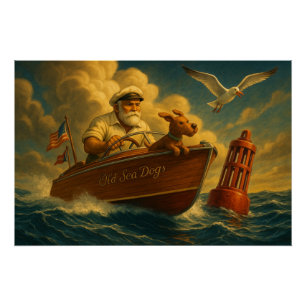 Oude zeerotten: een zeiler en zijn trouwe hond perfect poster