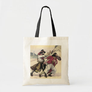 Oude zeerovers, duelleren tot de dood op het stran tote bag