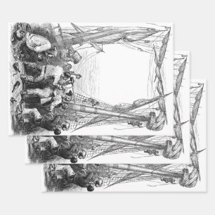 Oude zeerovers en een schipbreuk van een piratensc inpakpapier vel