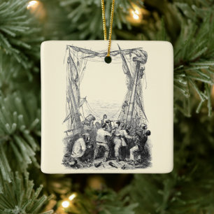 Oude zeerovers en een schipbreuk van een piratensc keramisch ornament