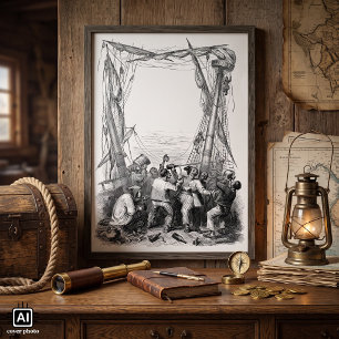 Oude zeerovers en een schipbreukeling piratenschip poster