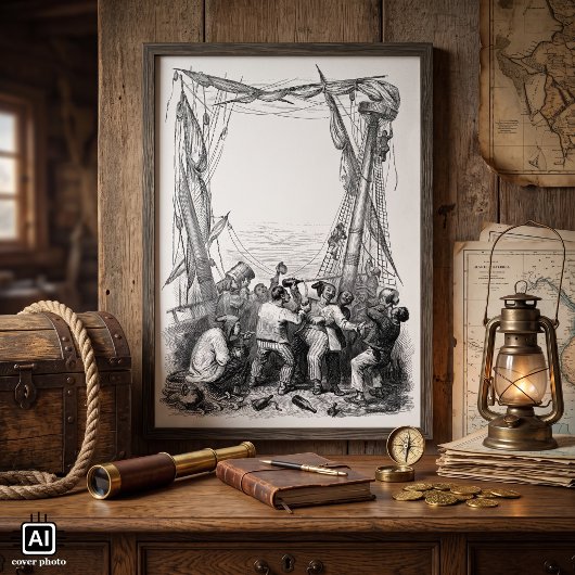 Oude zeerovers en een schipbreukeling piratenschip poster