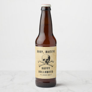 Oude Zeeroverschedel & Botten Halloween Bier Etiket
