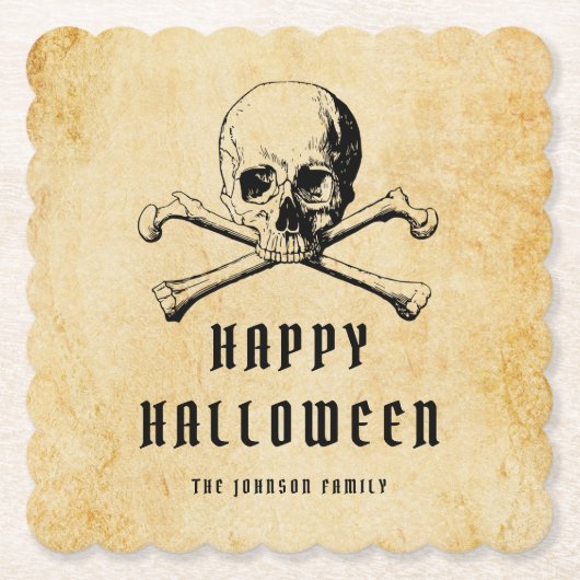 Oude Zeeroverschedel & Botten Halloween Kartonnen Onderzetters (Voorkant)