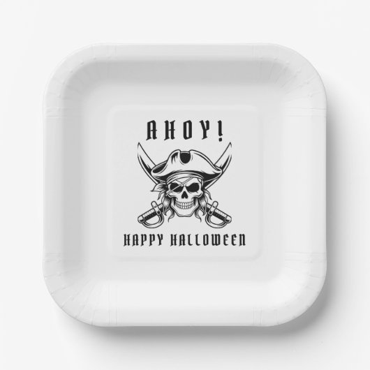 Oude Zeeroverschedel Halloween Papieren Bordje (Voorkant)