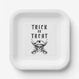 Oude Zeeroverskaarsentruc Of Behandel Halloween Papieren Bordje