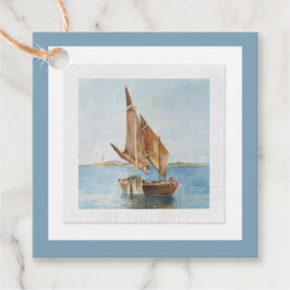 Oude Zeilboot Aquarel Kust Watergezicht Bedankjes Labels