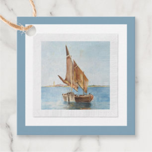 Oude Zeilboot Aquarel Kust Watergezicht Bedankjes Labels