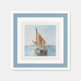 Oude zeilboot aquarel kustwater uitzicht servet