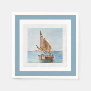 Oude zeilboot aquarel kustwater uitzicht servet