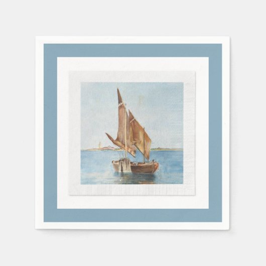 Oude zeilboot aquarel kustwater uitzicht servet (Voorkant)