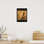 Oude zeilboot bij zonsondergang Inktwastoprint op Poster (Keuken)