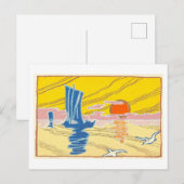 Oude zeilboot en zon, Japan Briefkaart (Voorkant / Achterkant)