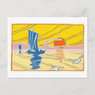Oude zeilboot en zon, Japan Briefkaart