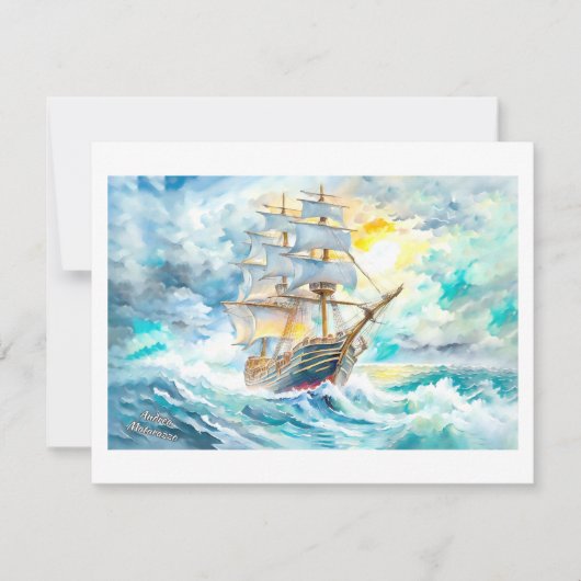Oude zeilboot in de storm kaart (Voorkant)