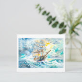 Oude zeilboot in de storm kaart (Staand voorkant)
