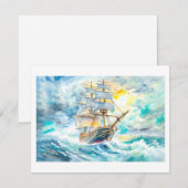 Oude zeilboot in de storm kaart (Voorkant / Achterkant)