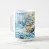 Oude zeilboot in de storm koffiemok (Voorkant links)