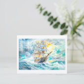 Oude zeilboot in het Storm Briefkaart (Staand voorkant)