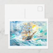 Oude zeilboot in het Storm Briefkaart (Voorkant / Achterkant)