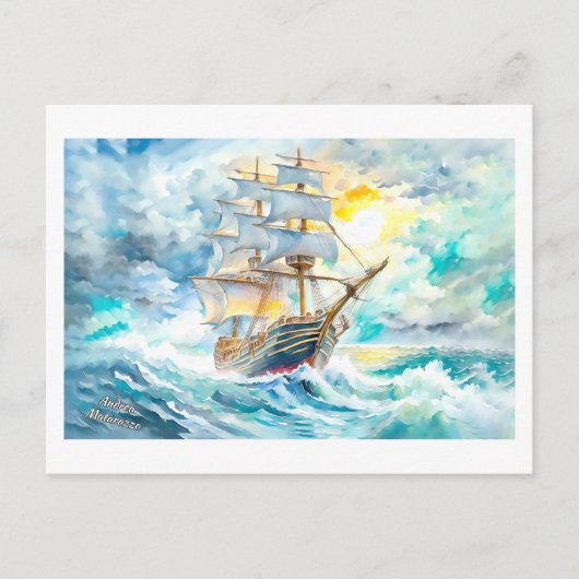 Oude zeilboot in het Storm Briefkaart (Voorkant)