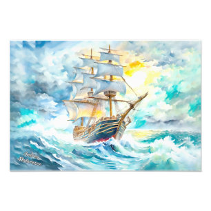 Oude zeilboot in het Storm Foto Afdruk