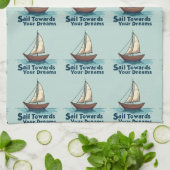 Oude Zeilboot Zeevaart Inspirerende Spreuk Theedoek (Gevouwen)