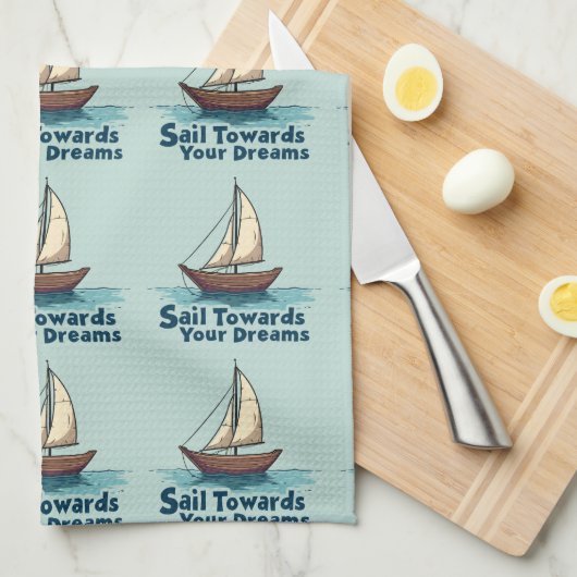 Oude Zeilboot Zeevaart Inspirerende Spreuk Theedoek (Quarter Fold)