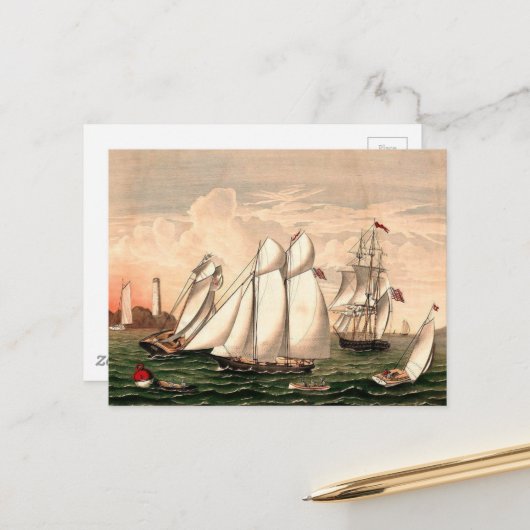 Oude Zeilboten Briefkaart (Voorkant / Achterkant in situ)