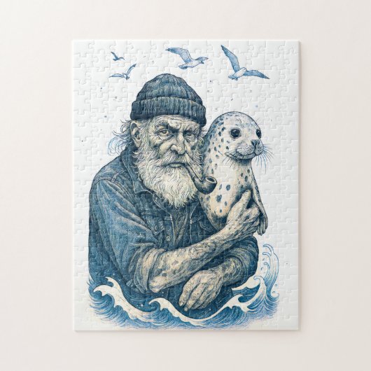 Oude Zeiler met Zeehond Legpuzzel (Verticaal)