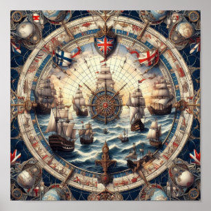 Oude zeilschepen - Engeland - Noorwegen - Finland Poster