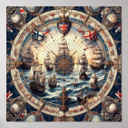 Oude zeilschepen - Engeland - Noorwegen - Finland Poster (Voorkant)