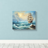 Oude zeilschip in de oceaan canvas afdruk (Insitu (Houten vloer))