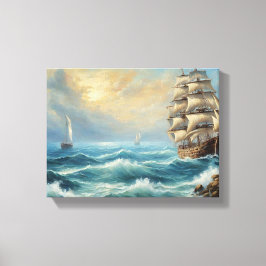 Oude zeilschip in de oceaan canvas afdruk
