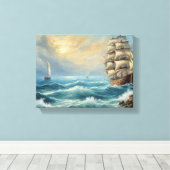 Oude zeilschip in de oceaan canvas afdruk (Insitu (Houten vloer))