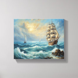 Oude zeilschip in de oceaan canvas afdruk