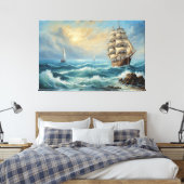 Oude zeilschip in de oceaan canvas afdruk (Insitu (Slaapkamer))
