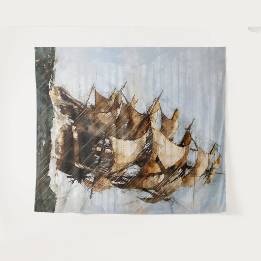Oude zeilschip wandkleed (Voorkant (horizontaal))