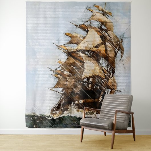 Oude zeilschip wandkleed (In situ)