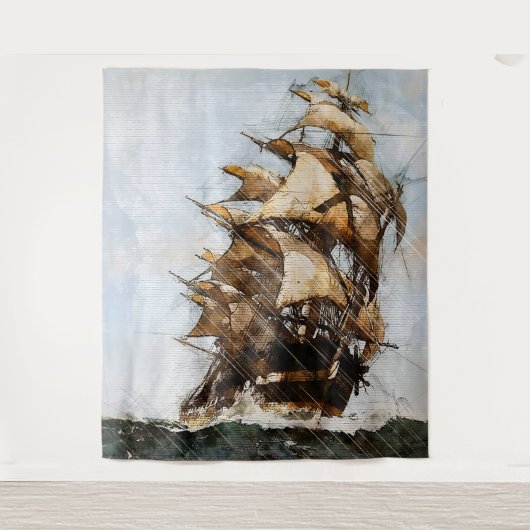 Oude zeilschip wandkleed (Voorkant)