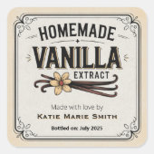 Oude zelfgemaakte vanille-extract vierkante sticker (Voorkant)
